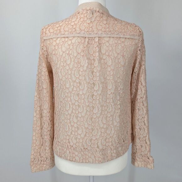 Lauren Conrad LC Light Blush Pink Floral Lace Zip Up Bomber Jacket Lined Size 6 - Picture 4 of 7